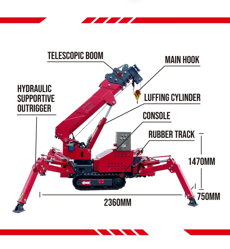 2 Ton Hydraulic Telescopic Outriggers Spider Crane - Enmax